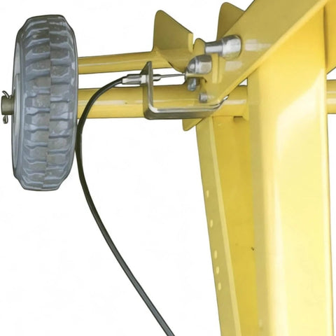 Heavy Duty Mower Jack Lift For Commercial And Residential Mowers Up To 800 Pounds, wheel and arm close-up