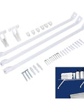 Beefy Heavy Duty Steel Wire Shelf Brackets Set With 6 Clamps And 2 End Brackets For 12 Inch Wire Shelves, shown with installation example.