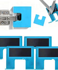 Magnetic Door Hinge Jig No Drill Installation And Precise Alignment Adjustable Guide for hinge cutting, set of four, blue color.