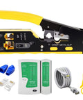 Pro Grade RJ45 Crimp Tool Pass Through Kit With Built-In Tester All In One Ethernet Crimping Set for Cat5 Through Cat8