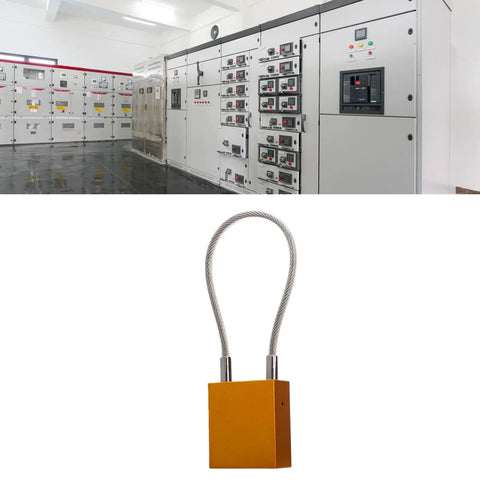 Heavy Duty Steel Cable Safety Lock With Instant Locking, 3 Cable Lengths Including 13.8 Inches And 39 Inches, against industrial cabinets.