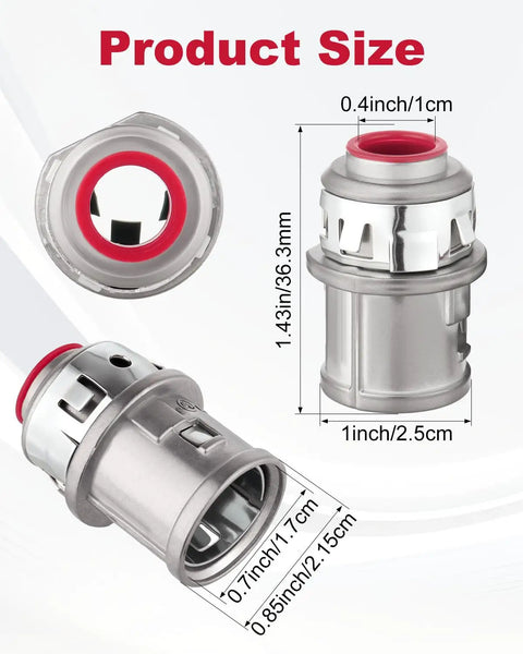 Detailed view of 25 Piece Metal Cable Connectors for Three Eighth Inch Conduit, showcasing size and zinc electrical fittings.