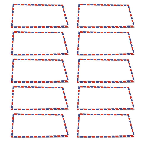 Retro Airmail Envelopes Pack For Invitations And Letters Easy To Use Air Mail Style Envelopes For Home School And Office Available In 5 10 Or 20 Pack With Classic Red White Blue Guide Lines showing all ten envelopes flat with border design.
