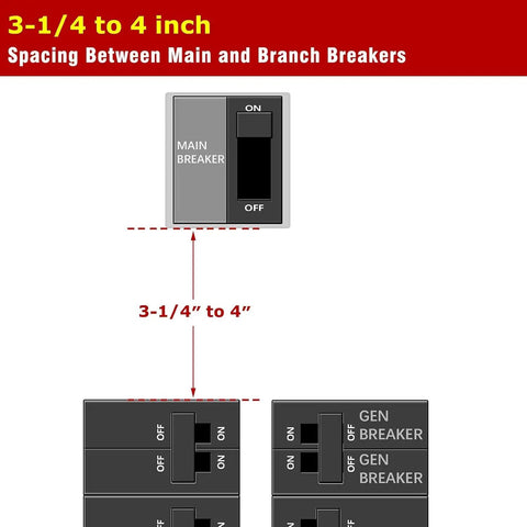 Diagram of spacing for Generator Interlock Kit For Square D Vertical Main 150 And 200 Amp Breaker 3 1/4 To 4 Inch