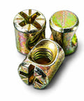 Close-up of cross dowel nuts from Beefed Up Barrel Nut And Bolt Fastener Set For Furniture, Heavy Duty Cross Dowel Connectors Kit