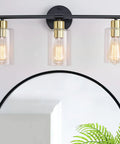 Three Light Matte Black And Gold Bathroom Vanity Light Fixtures With Glass Shade Dope Modern Wall Sconce Industrial Style For Bathroom Bedroom Hallway Living Room Porch Dimmable With E26 Base Bulbs Not Included above mirror