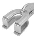 Close-up of Vikye 9 Inch U Shaped Locking Pliers Heavy Duty Steel Welding Clamp jaws for precise metal work.