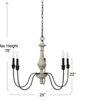Magnolia Five Light Chandelier In White Washed Wood And Matte Black Metal Finish With Exposed Bulbs Hanging Fixture