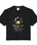Cool Machinist CNC Tools Vise Gauge Square Gift Boxy Fit Crop Top For Men Made With Soft Ring Spun Cotton Heavyweight And Vintage Styled black crop top featuring a skull and tools graphic.