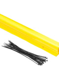 Premium Fence Topper 50 Ft Yellow Chain Link Fence Cover with black zip ties shown for UV resistant safety installation.