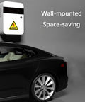 Heavy Duty EV Charger Wall Mount Armor With Secure Combo Lock And Wide Breeze Passages Indoor Outdoor Power Plug Shield on wall near car.