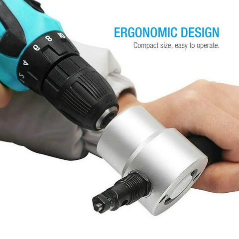 Double Head Sheet Metal Nibbler Cutter Drill Attachment For Straight And Curved Cuts 360 Degree Adjustable in use