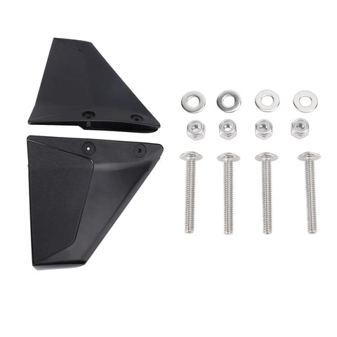 Black outboard hydrofoil stabilizer for boats with mounting hardware, boosts planing stability, cut bow rise and cavitation, slash drag.