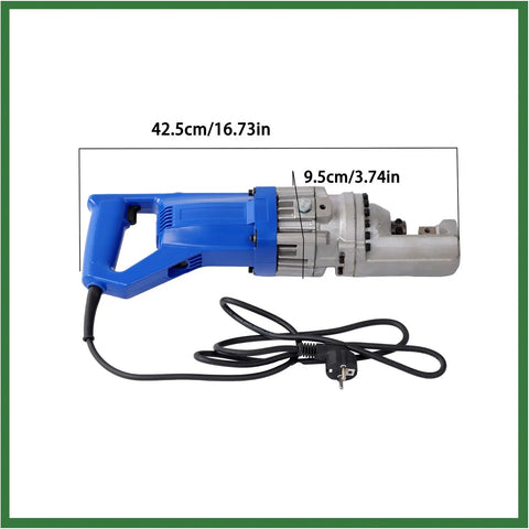 Raseparter 16mm Hydraulic Rebar Cutter, Portable Electric Steel Bar Tool For Construction Sites with blue handle and power cord.