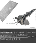 Advanced Dope 3D Metal Puzzle Kit For Adults, Fighter Jet Model J20, parts sheet and completed model, silver stainless steel