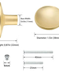 Premium Quality Gold Cabinet Knobs For Modern Kitchen And Bedroom Drawers Durable Zinc Alloy Furniture Handles with dimensions shown.
