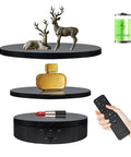 Zlmondee Remote Controlled Motorized Rotating Display Stand Turntable with decorative items, perfume, and lipstick showcasing stable rotation.