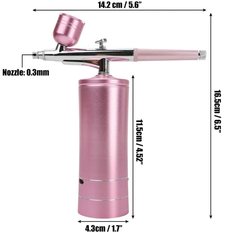 Deep Hydration Oxygen Facial Machine Handheld High Pressure Mist Sprayer For Skin Rejuvenation, Pink, with size dimensions shown