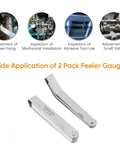 ZUZUAN 2-piece folding feeler gauge set in steel with dual SAE and metric blades, front view