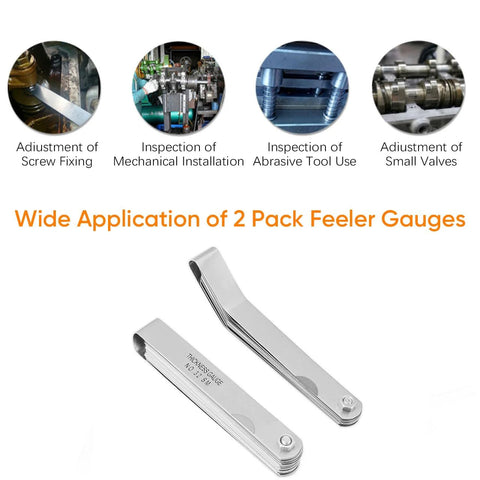 ZUZUAN 2-piece folding feeler gauge set in steel with dual SAE and metric blades, front view