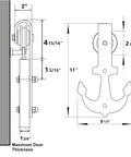 Diagram of Black Rustic Non Bypass Sliding Barn Door Hardware Kit For One Door 6 Foot Flat Track With Anchor Design Rollers