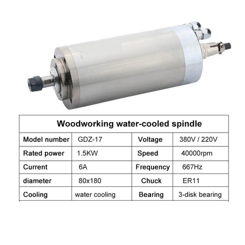 1.5Kw Water Cooled Spindle Motor At 40000Rpm showcasing a stainless steel spindle with 80mm flange for CNC routing tasks.