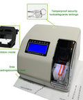 Top Tier Digital Time Stamp And Electronic Time Clock Featuring Custom Date Number Seal For Office Documents Slick Self Inking Design No Sweat Setup showing side-loading document feed and digital display.
