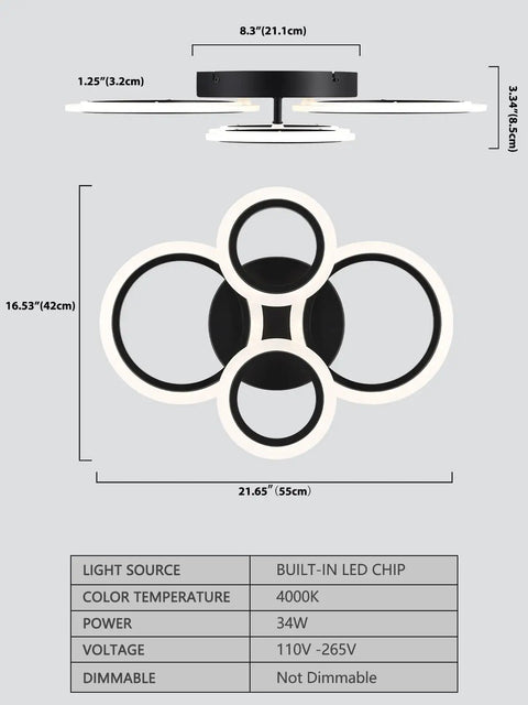 Modern LED Flush Mount Ceiling Light With Four Black Rings Sleek Close To Ceiling Fixture For Kitchen Bedroom Living Room Or Laundry Room 4000K Neutral White Non Dimmable