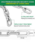 Tough As Nails Cut Proof Security Chain For Outdoor Gates Fences And Yards crafted from ultra hardened alloy steel, dimensions shown.