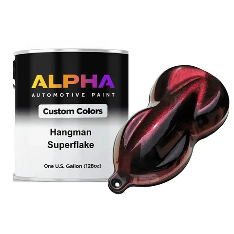 Fresh High End Automotive Paint Basecoat With Large Metallic Flake And Deep Color Shift Effect, showing 1 gallon can and flake sample.