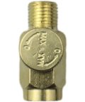 Brass In-Line Air Flow Regulator Adjustable 1/4 Inch NPT Male shown close-up with threaded design for precision air pressure control.