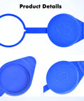 Direct Fit Windshield Washer Fluid Cap Replacement Fits Ford Focus 2012 2013 2014 2015 2016 2017 2018 Ford Transit Wiper Fluid Tank Cover Easy Install Durable Seal For Leak Free Performance And Long Lasting Fit, shown open and closed in blue plastic from front and side view.