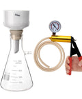Buchner Funnel Filtration Kit With Handheld Vacuum Pump And 500mL Lab Vacuum Flask Includes 100 Pcs Filter Paper And Rubber Stoppers Set For Fast Pro Grade No Fuss Leakproof Lab Filtration showing flask, funnel, and pump.