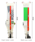 Front view of handheld garden seeder and broadcaster for peanuts corn and soybeans, showing single and double pass options
