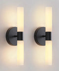 Set Of Two Matte Black Wall Sconces With White Glass Shades For A Modern Bathroom And Living Room, Durable Metal Fixtures