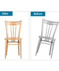 Twelve Pack Adjustable Furniture Leveling Feet With One Quarter Inch Twenty Thread Crushes Wobbly Tables And Uneven Floors Straight Out Of Box Dead Simple Setup For Rock Solid Stability Daily before and after comparison of a wooden chair.