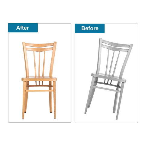 Twelve Pack Adjustable Furniture Leveling Feet With One Quarter Inch Twenty Thread Crushes Wobbly Tables And Uneven Floors Straight Out Of Box Dead Simple Setup For Rock Solid Stability Daily before and after comparison of a wooden chair.