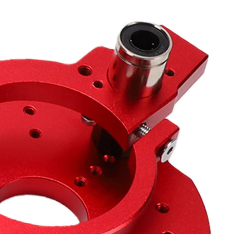 Pro Grade Router Table Insert Plate Dropped In Tough Stainless Steel And Heavy Duty Aluminum With A Smooth 40mm Lifting Stroke visible from above.