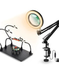 Soldering Desk Magnifier With Heavy Duty Base Adjustable Swivel Arm 5 Diopter Real Glass Lens Three Color LED Modes PCB Circuit