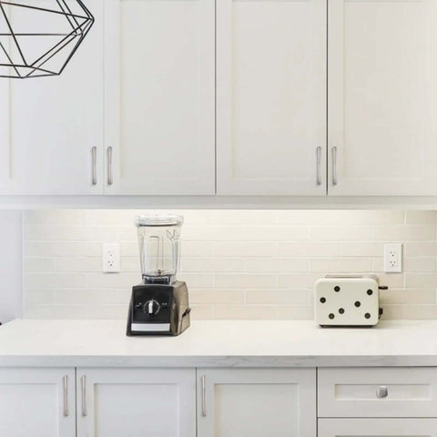 White kitchen with cabinets featuring Two Pack Three And Three Quarter Inch Kitchen Cabinet Handles Brushed Satin Nickel Drawer Pulls