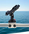 Heavy Duty Fishing Rod Holder for 90 Degree Boat Track System Side Mount with Aluminum Bracket Base 360 Degree Rotating for Versatrack Ranger Track System Bass Tracker and Track Boats, black rod holder on aluminum rail