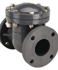3 Inch PVC Flanged Swing Check Valve For Water Lines Built Tough With Rugged PVC, 100 PSI Max Working Pressure, 8.5 PSI Cracking Pressure, Flanged Connection, Ideal For Home Or Commercial Plumbing Projects. Front view of 3-inch PVC flanged swing check valve for water lines