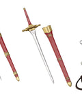 Virtuous Style Sword Set With Realistic Longsword And Bastard Sword Belt Dialed In For Display Perfect For Frame Arms Girl Megami Device And Arcaadea Collectors And Model Builders, featuring longsword, bastard sword, belt, and attachments for display.