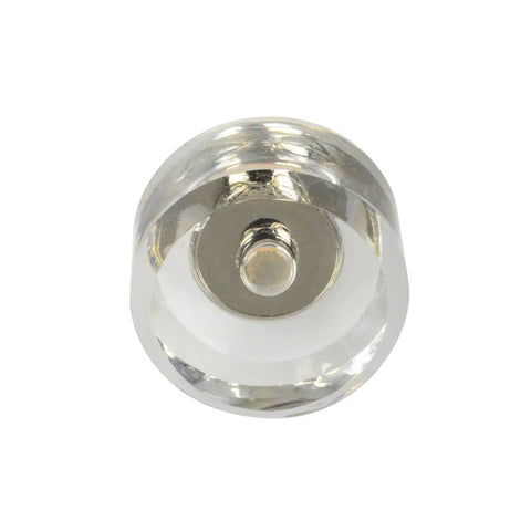 Top view of the G100 Brand Elegance Glass Collection Clear Glass Knob With Polished Nickel Base, ideal for cabinets, dressers, and doors.