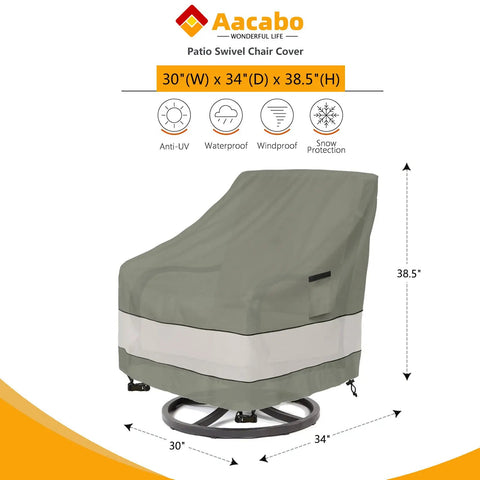 Heavy Duty Waterproof Outdoor Swivel Patio Chair Covers Set Of 2 Keeps Cushions Dry, Fits 30W X 34D X 38H Inches, Grayish Green