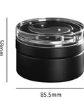 Smooth Operator 58mm Coffee Distributor And Leveler For Tight Espresso Pucks Top Shelf Tool in black with transparent top view