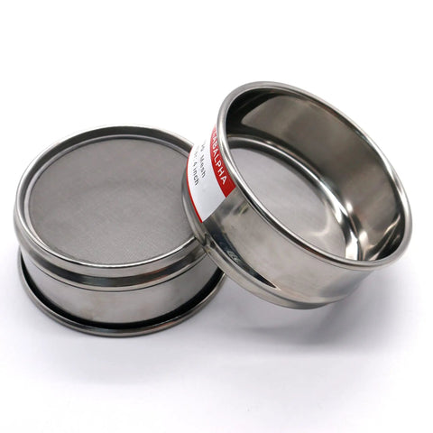 Workhorse 200 Mesh Lab Sieve for Precise Screening, 4 Inch Diameter, 304 Stainless Steel Wire Cloth, side-by-side view