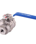 Go-To 3-Way Ball Valve With T Mounting Pad, Stainless Steel 304 Female 1/4 Inch NPT Ports, Vinyl Locking Handle