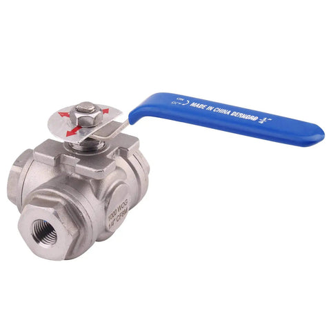 Go-To 3-Way Ball Valve With T Mounting Pad, Stainless Steel 304 Female 1/4 Inch NPT Ports, Vinyl Locking Handle