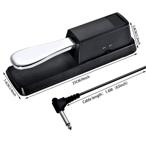 Universal Sustain Pedal For Digital Pianos And MIDI Keyboards With Quarter Inch Jack And Polarity Switch Plug And Play Ready